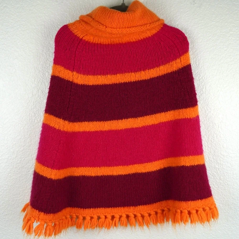 Baby‎ Gap Toddler Knit Poncho 2T Striped Orange Pink Fringe Cape Sweater
